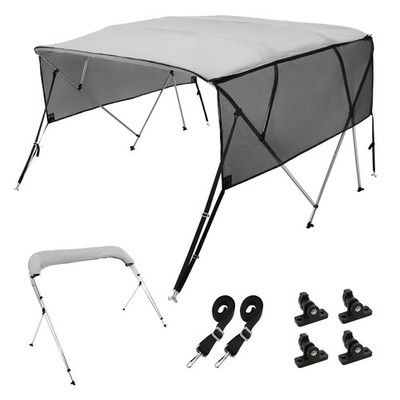 Boat Bimini Top 4-Bow w/ Detachable Mesh Sidewalls & 1'' Alum Frame