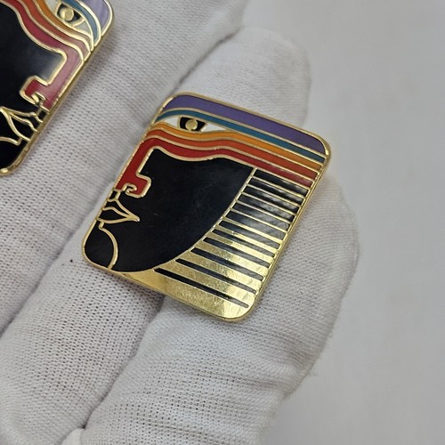 Laurel Burch Vintage Colorful Enamel "Vayu" Clip-on Earrings Nice Bright Color - Picture 3 of 7