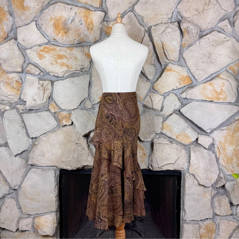 Falda Lauren Ralph Lauren Seda Volantes Castaño Paisley | XL Foto 3 de 4