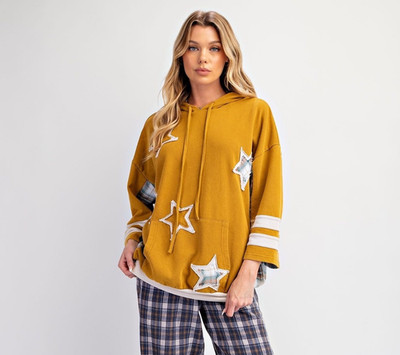 New EASEL CLOTHING STAR PATCH MINERAL WASHED HOODIE PULLOVER VINTAGE LARGE NWT