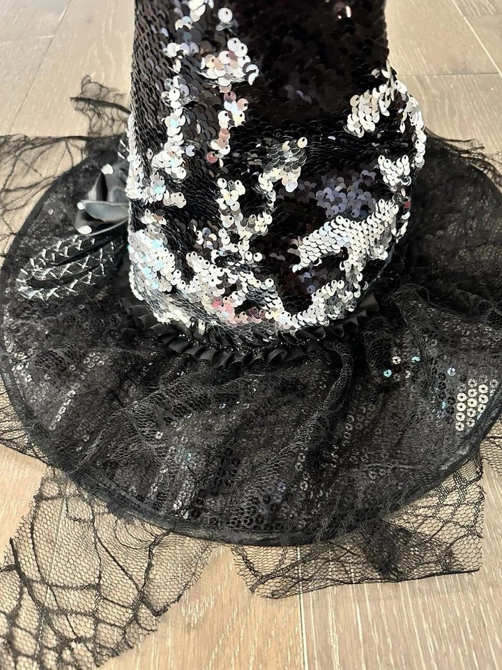 Women Feathered sequin witch Sorcerer Hat Halloween Gothic  for Cosplay Party - Image 4 of 4