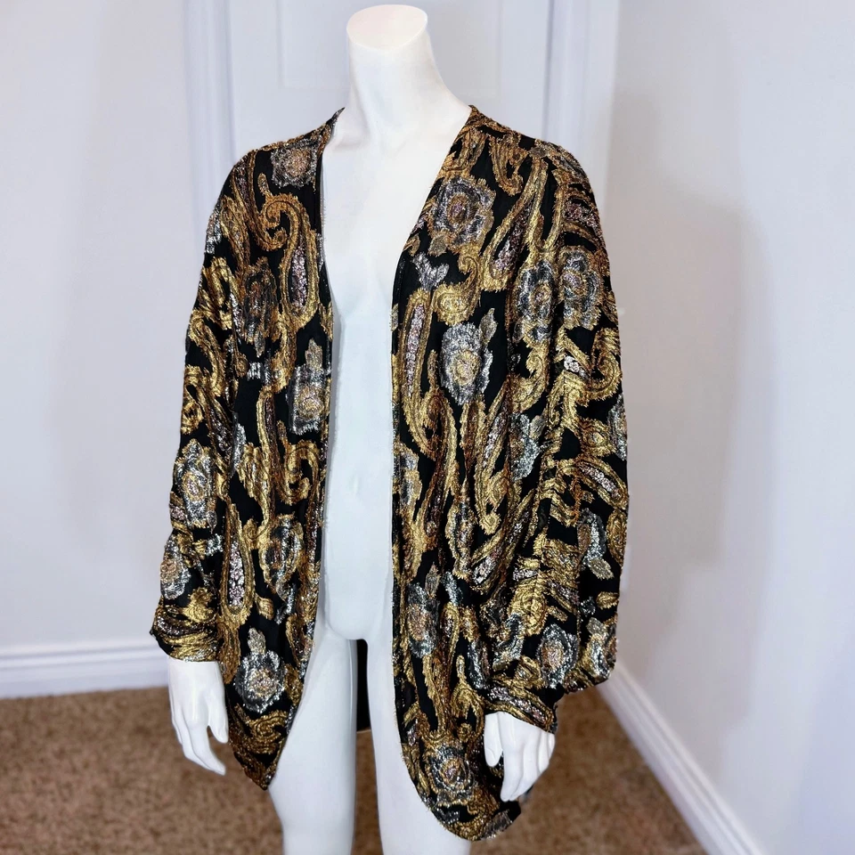 CHAQUETA VINTAGE AÑOS 80 METÁLICA PAISLEY COCOON M/L Dorado Plata Elegante Foto 2 de 4