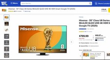 Hisense 55U8QG 55" MiniLED QLED 4K UHD 165Hz Google TV HDR Flat Screen 2025 new