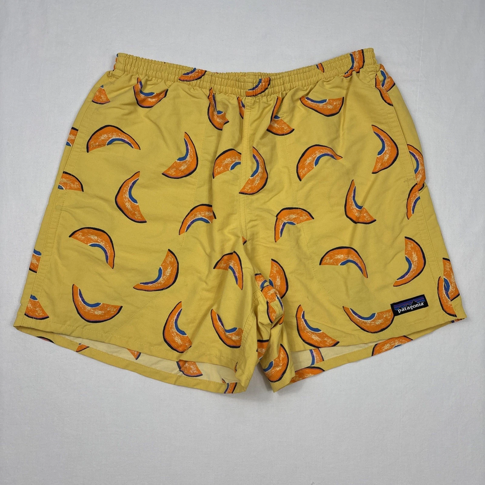 Patagonia Baggies Swim Trunks Men's M Yellow Melon AOP Hiking Shorts Colorful