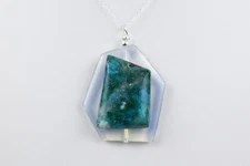 Handmade Studio 925 Sterling Blue Green Agate & Opalite Pendant Necklace 18in