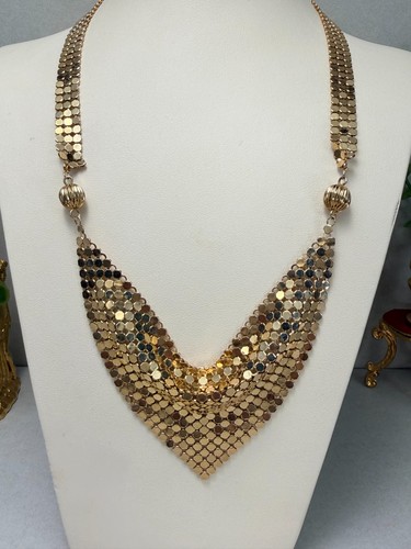 Vintage Gold Tone Mesh Bib Necklace Draped Statement Runway Style Modern