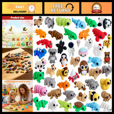 50 Pcs Mini 3D Printed Animal Figurines - Flexible Fidget Toys, Party Favors & D