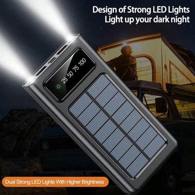 Super 800000mAh Solar Power Bank Built in 4 Cable LED Flashlight Fast Charging