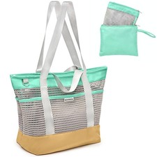 Mesh Beach Bag for Women, XXL 28L Foldable Tote, Sandproof Mesh, Waterproof B...