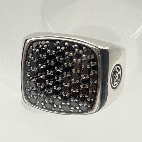 David Yurman Streamline Signet Ring–Sterling Silver, Pavé Black Diamonds 1.81ct - Picture 2 of 11