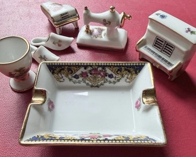 Vintage Set Of 7 Limoges France 1 Sewing Machine Miniature 2 Pianos +++