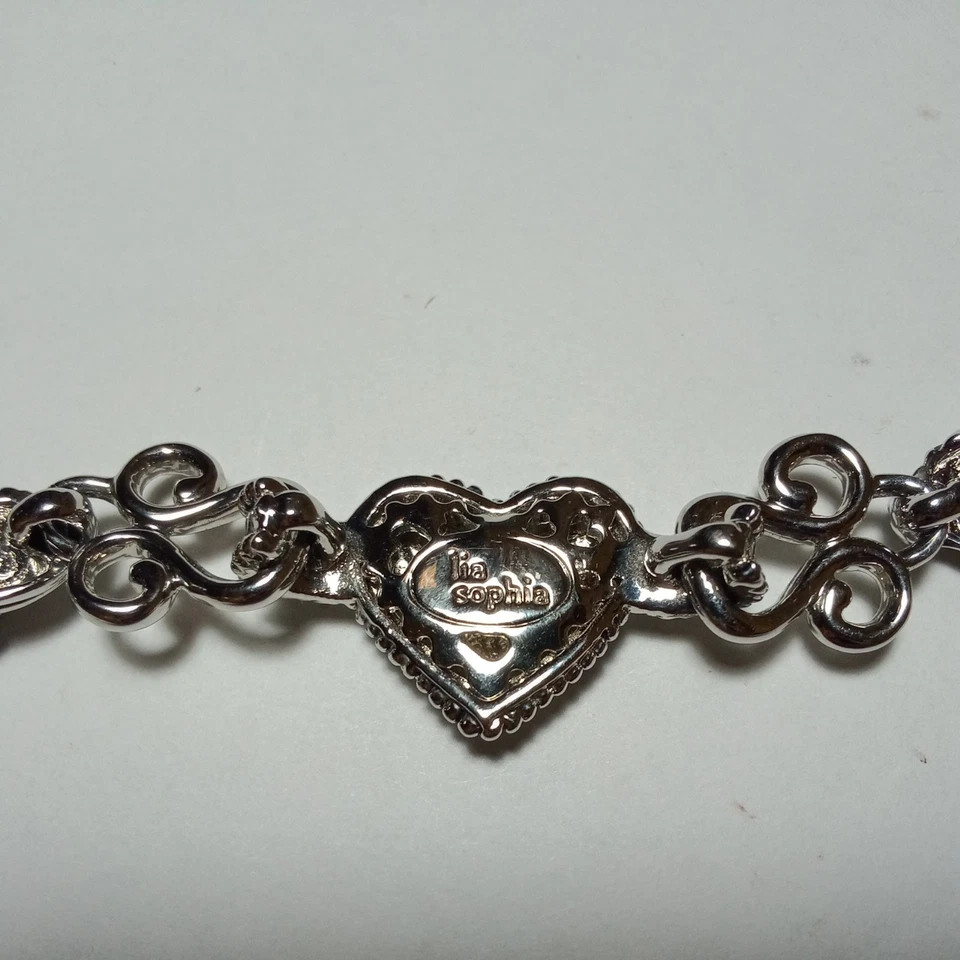 Pulsera LIA SOPHIA Love Polvo Cristal Pavimentado Corazón Tono Plata Cadena Trenzada Foto 2 de 4