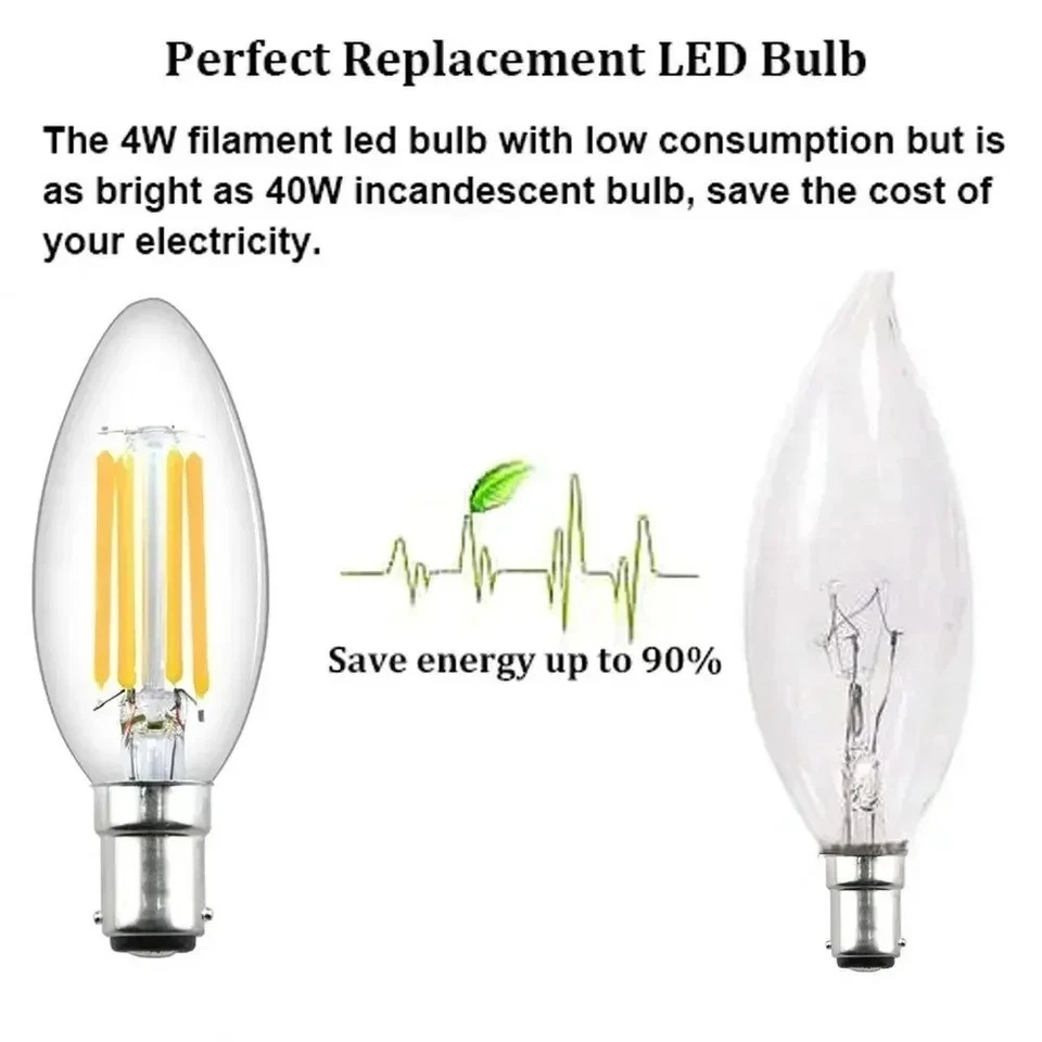 220V Dimmable B15 LED Candle Filament Light Bulb 4W Ba15d Vintage Warm White 3pc - Image 4 of 4