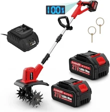 Cordless Tiller Cultivator Rototiller & Battery Charger 48-Tines Soil Flower Bed