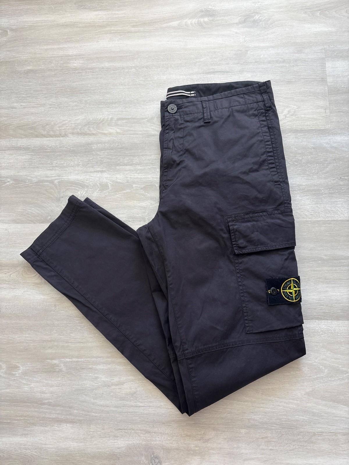$445 New Authentic STONE ISLAND Badge Logo Black Cargo Pants Size Tag 31 W 32-33