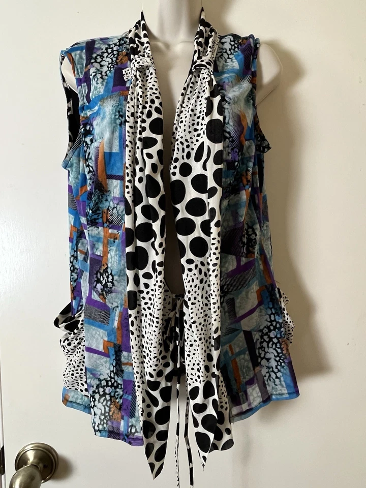 90's ZASHI 2 PC Tie Vest and Panel Skirt Handkerchief Hem SZ M 2 pockets Lined - Image 4 of 4