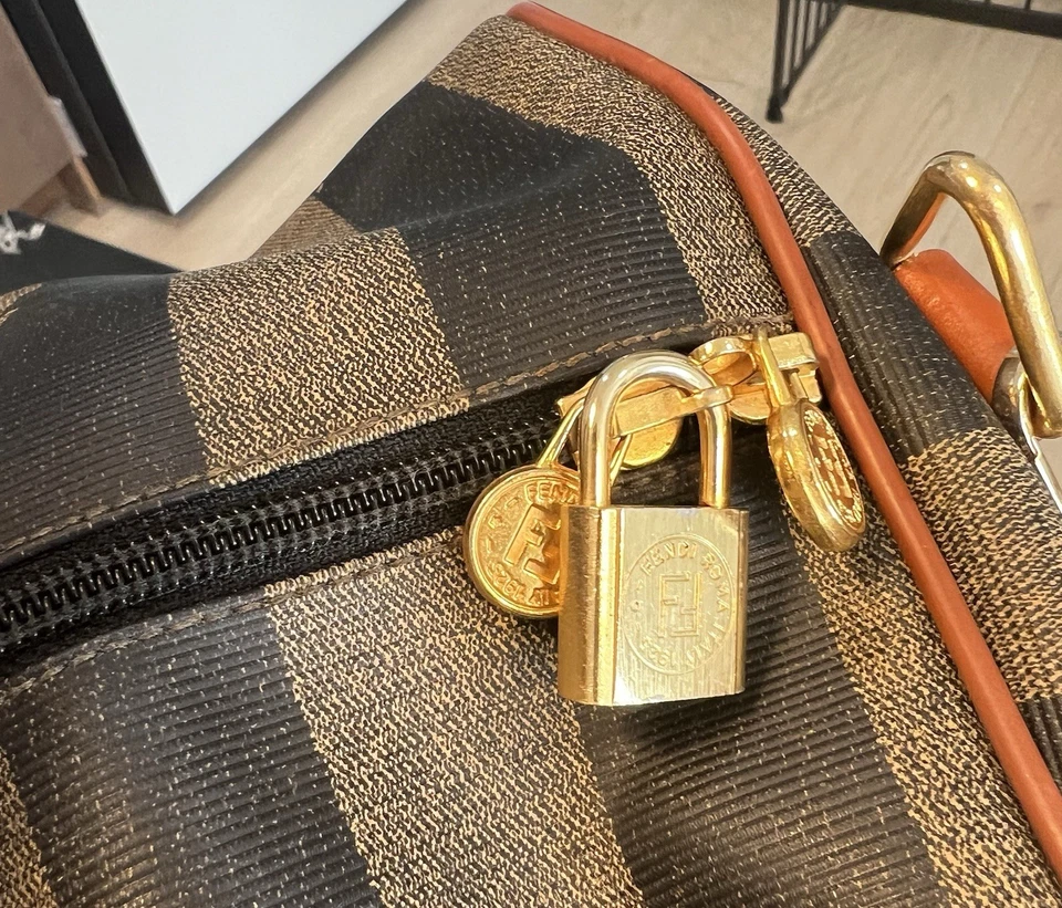 Fendi Pequin Stripe 50 cm Weekender Bag Duffle Carry On Made In Italy Lock & Key - Image 2 of 4