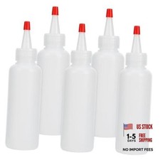 5 Pcs Plastic Condiment Squeeze Bottles, 4 OZ Squeeze Bottles with Red Twist
