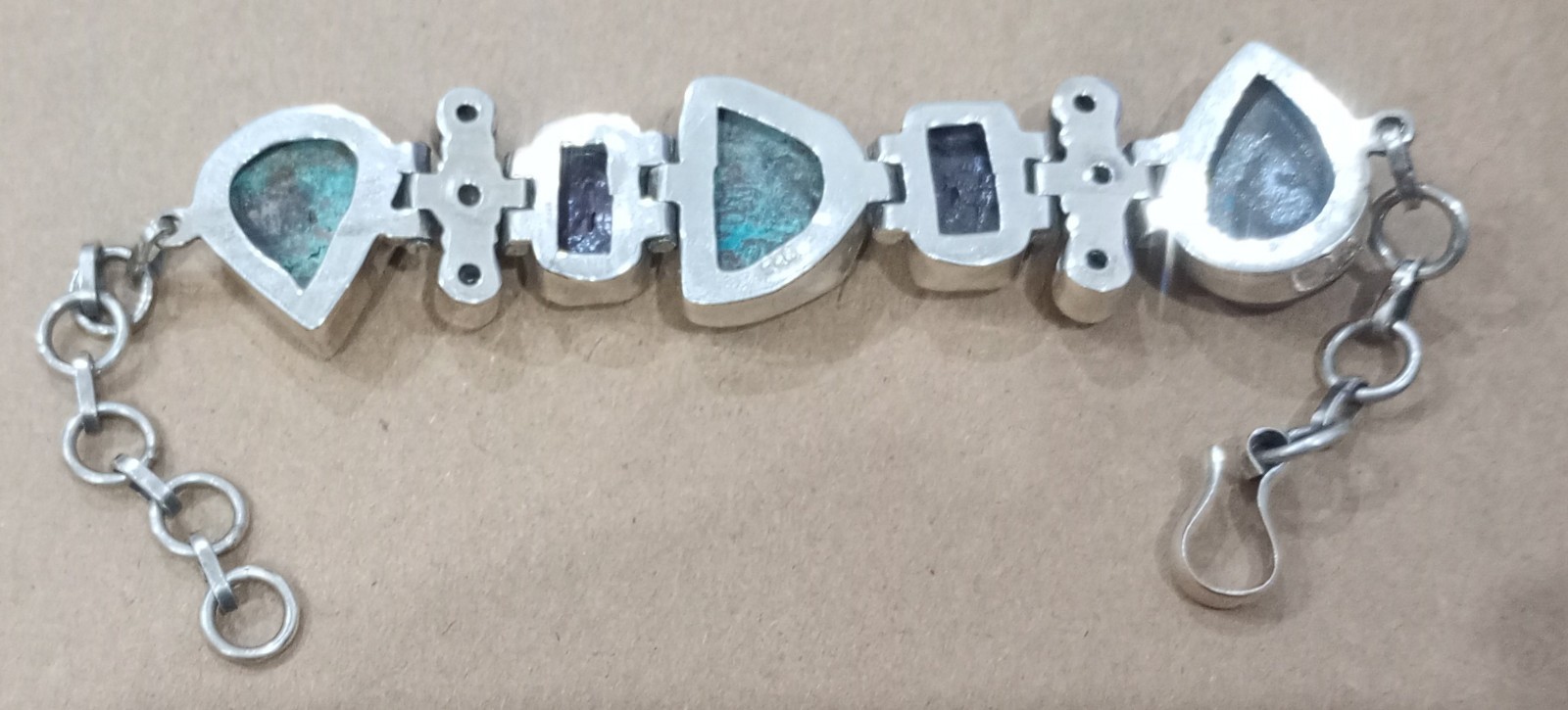 Solid Indian 925 Silver Multi Stone Bracelet Turq… - image 8