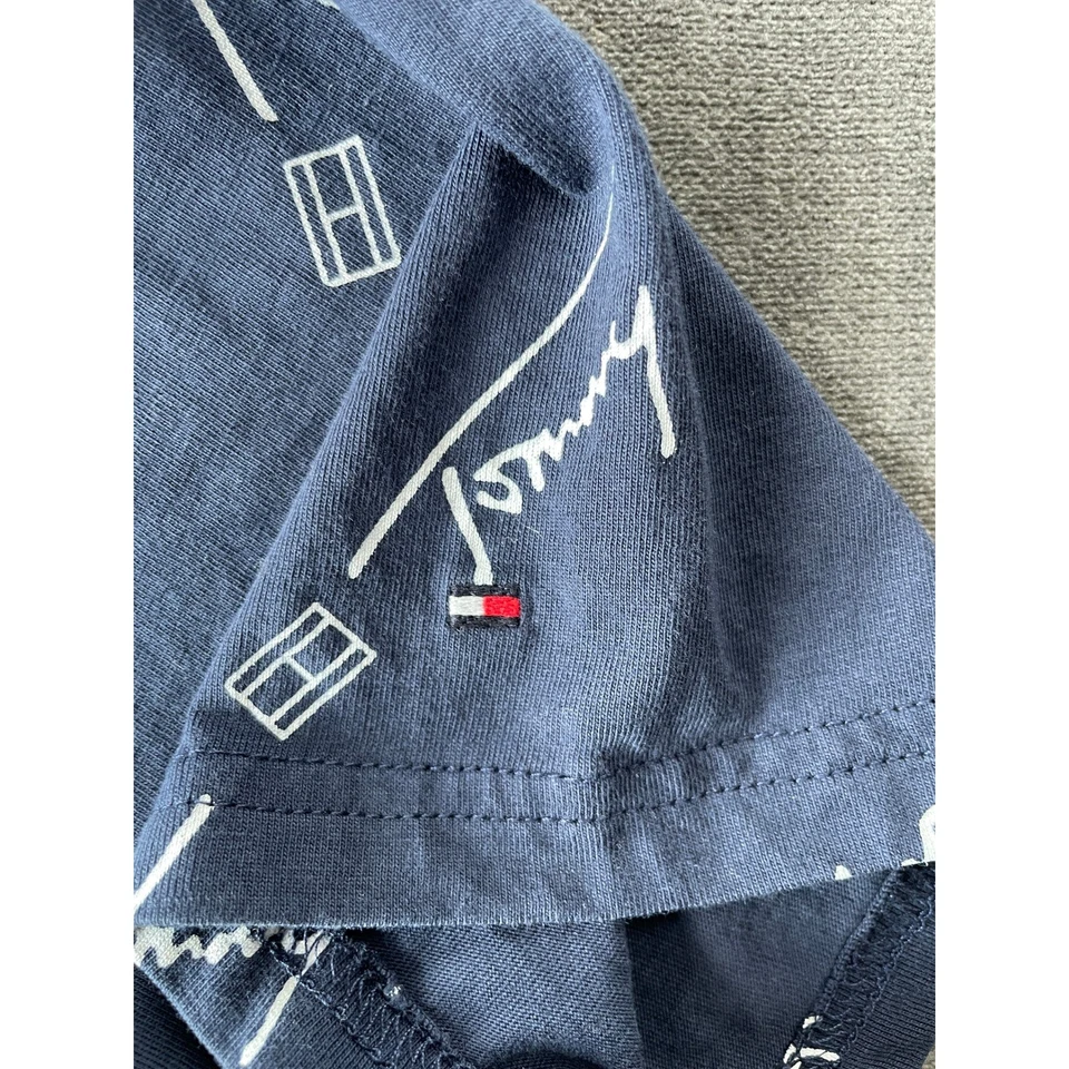 Tommy Hilfiger Allover Logo Tee Boys XL Navy Blue Y2K Streetwear Casual T Shirt - Image 4 of 4