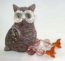 NEW HAND PAINTED BROWN OWL+MOSAIC DETAIL w/HANGING BEADED LEGS+FEET FIGURINE