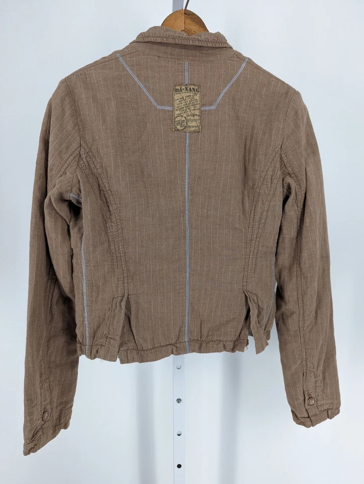 Da-Nang Vintage Bohemian Natural Fiber Stripe Tuxedo Worker Jacket Blazer 36" - Image 2 of 4