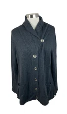 J. Jill NEW Charcoal Gray Cotton Angora Button Cardigan Sweater Size PL