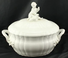 KPM Berlin Tureen Boy with Goose Finial White on White See Condition