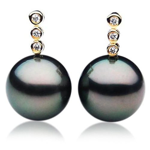 12mm Tahitian Diamond Pearl Earrings 