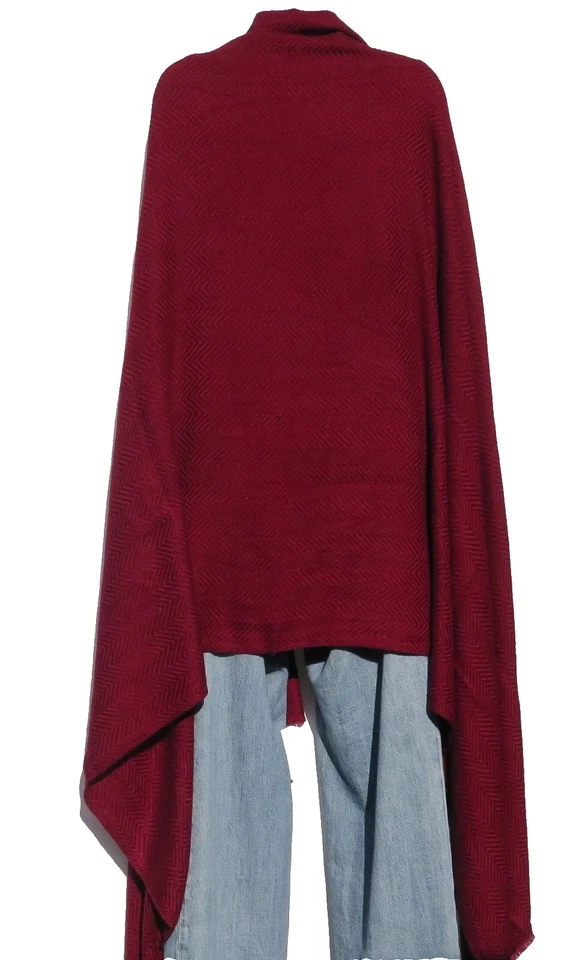 Cachemira|Chal\Tirar|Gran tamaño|Telar a mano|4 capas|Espiga ancha|Vino Foto 3 de 4