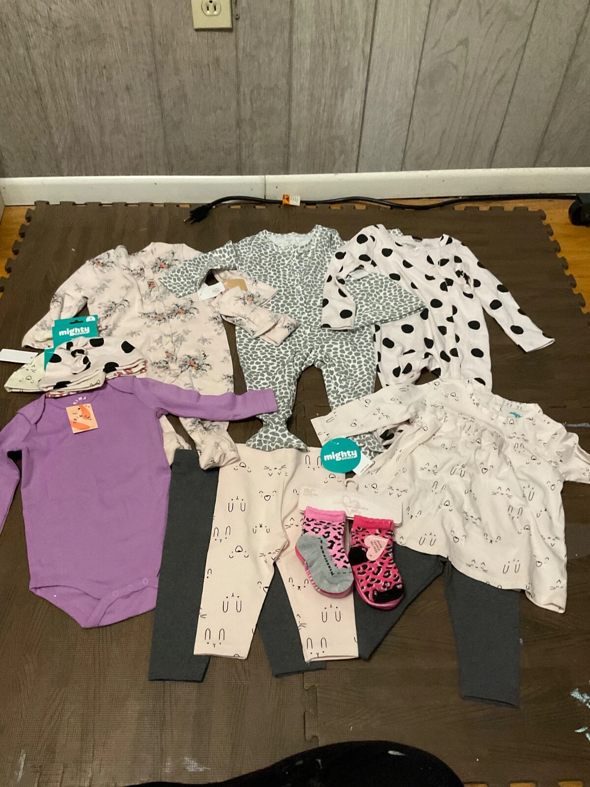 Baby Clothes lot. Girl 6 months. baby accessories. pink, grey, pants. 10 pieces.