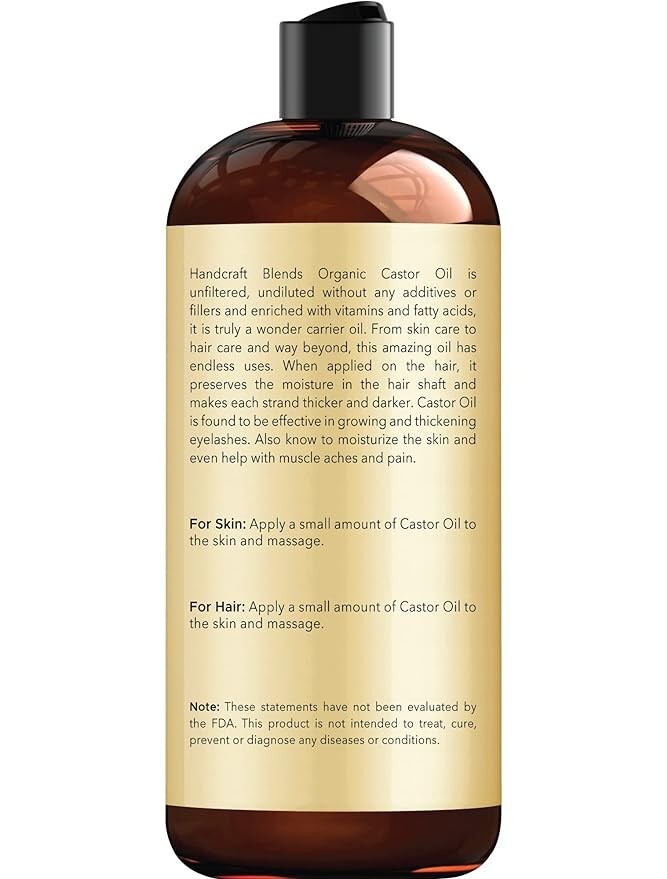 Organic Castor Oil 100% Pure, Hexane-Free - 16 Fl Oz Cold-Pressed For Hair Growth