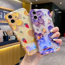 For iPhone 16 15 14 Pro Max Colorful Oil Painting Flower Wave Cute Floral Case