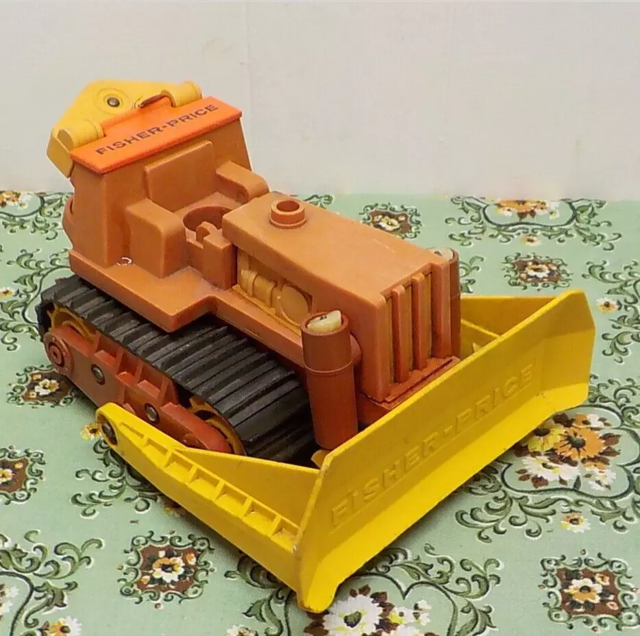 Vintage 1970s Fisher Price Bulldozer Pre Husky Construction Orange