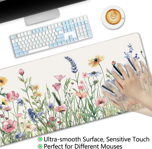 Flower Mouse Pad Large Desk Mat Pad, XL Computer Mousepad with Stitched Edges No - Picture 5 of 12