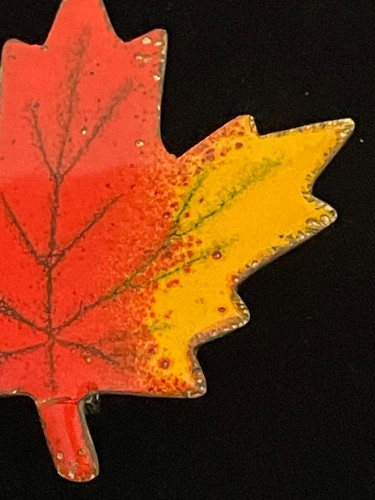 VTG Copper Maple Leaf Brooch Pin Signed JULES PERRIER Red Enamel FREE SHIP - Picture 6 of 14