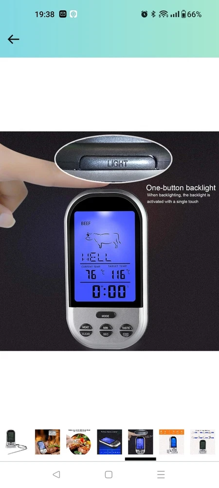 Meat Thermometer Wireless Electronic Digital Food Meat Thermometer LCD Large...