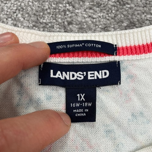 Lands' End Cardigan Sweater Womens 1X ivory Paisley Floral Button Up Cotton NWT - Picture 6 of 13