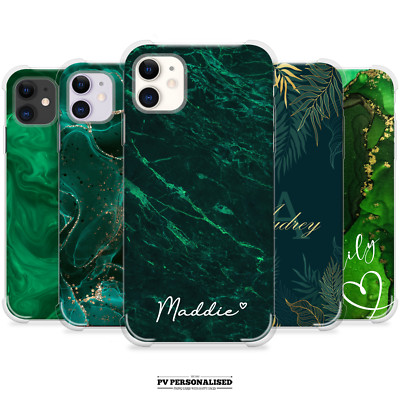 Personalisierte Hülle Dunkelgrün Marmor für iPhone 15 14 11 12 13 Pro Xr Individueller Name