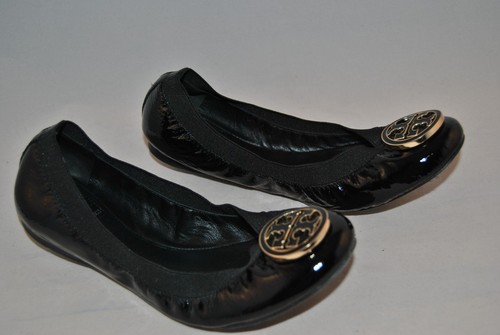 TORY BURCH CAROLINE ELASTIC TRIM BALLERINA FLAT- BLACK PATENT SIZE 7 $225 - Picture 3 of 7