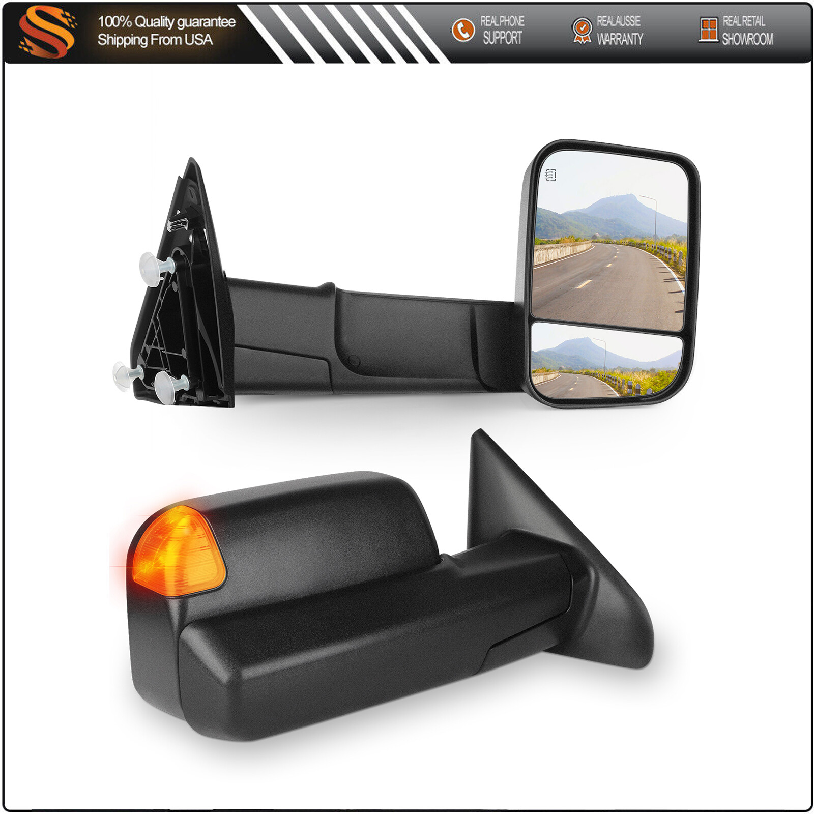 Mirrors For 16-17 RAM 1500-3500 L&R Power Flipup Heated Black Puddle Turn Signal