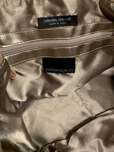 CYNTHIA ROWLEY Large Tan & Silver Splash Italian Pebbled Leather Hobo Tote Purse - Picture 8 of 9
