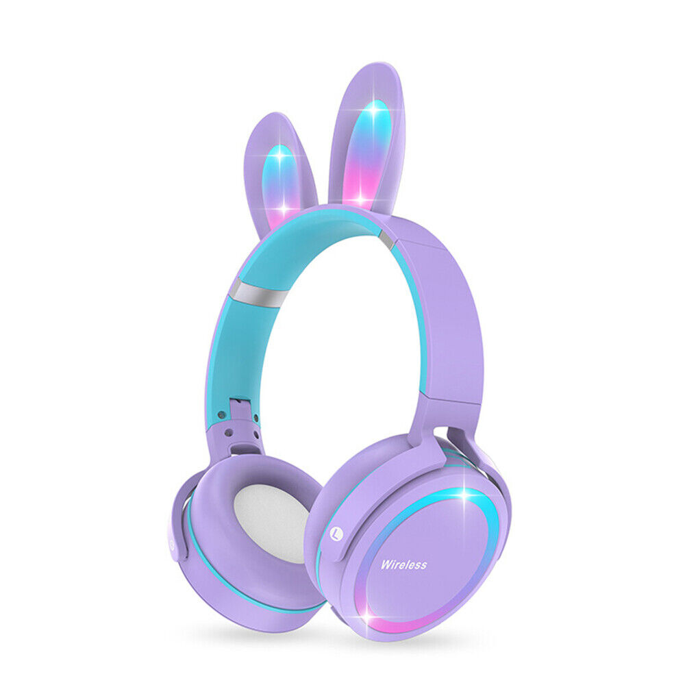 Wireless Earphones Rgb With Rabbit Ears Headset Mic Cute Girls Music  Bluetooth