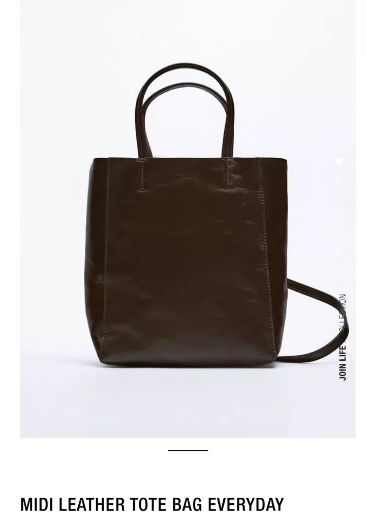 New Zara MIDI Brown Everyday Leather Tote Bag