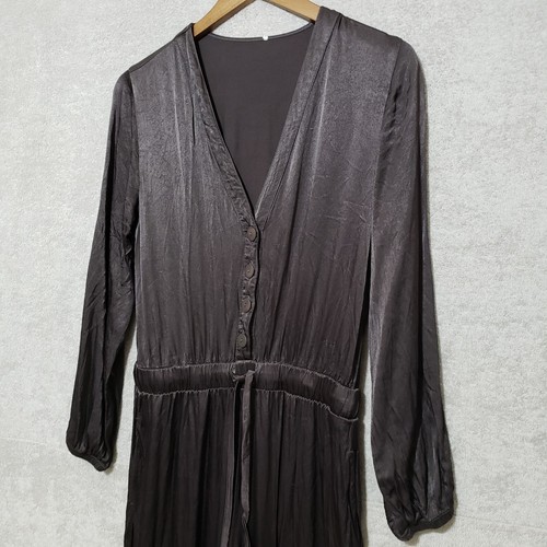 Nation Ltd Jumpsuit Small Salma Satin Crop Long Sleeve Black Drawstring Pockets - Picture 4 of 21