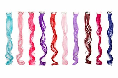 Clip In Coloured Hair Extensions 10 Pieces Wavy 22 Inch Long Kids