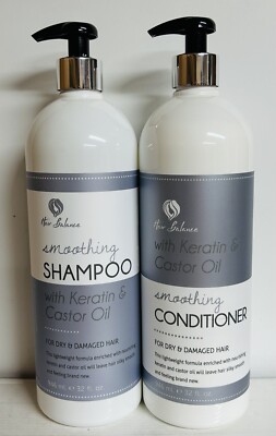 Hair Balance ~ Keratin Smoothing Shampoo & Conditioner w/ Castor Oil 32 fl oz Ea