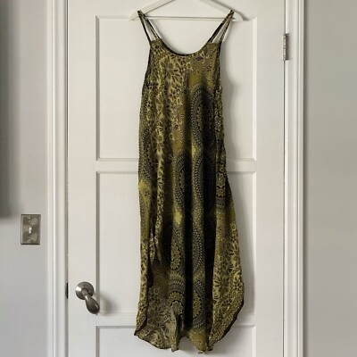 One Size Green Dress Mandala Print Vacation Resort Dress Beach Pool Coverup