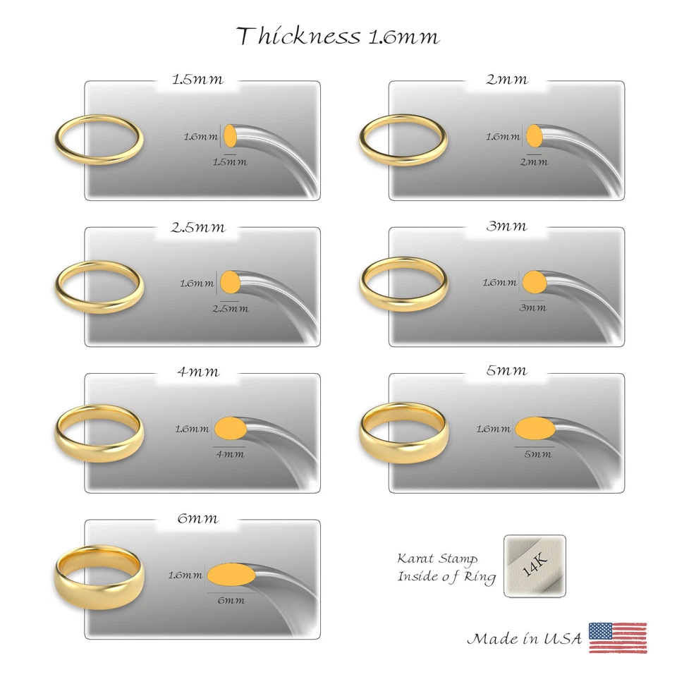14K Yellow Gold 1.5mm 2mm 2.5mm 3mm 4mm 5mm 6mm Comfort Fit Wedding Band - Image 4 of 4