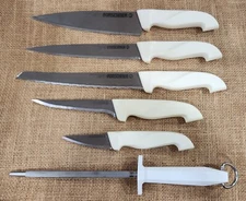 Vintage  Forschner Kitchen Knife Set white handles made in france